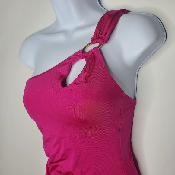 TRINA TURK Womens Getaway Solids One Shoulder One Piece Swimsuit Size8 Berry NWT - Picture 2 of 11